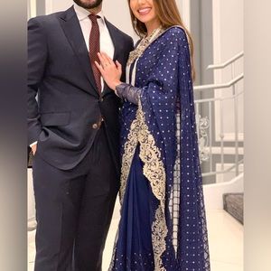 Elegant Royal Blue Saree Embellished - XS